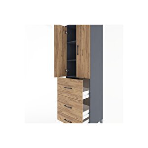 Hyperion Dolap 3 Raflı 3 Çekmeceli 2 Kapaklı 60x44x195 Antrasit-çam