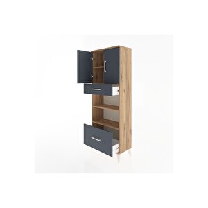 Arges Dolap 4 Raflı 2 Çekmeceli 2 Kapaklı 60x30x163 Çam-antrasit