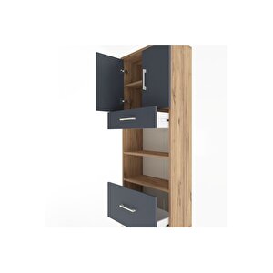 Arges Dolap 4 Raflı 2 Çekmeceli 2 Kapaklı 60x30x163 Çam-antrasit