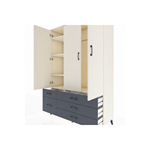 Hyperion Dolap 5 Raflı 5 Çekmeceli Tek Askılı 132x44x195 Aytaşı-aytaşı/antrasit