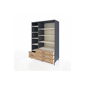 Kronos Dolap 9 Raflı 4 Çekmeceli  132x59x195 Antrasit-aytaşı/çam
