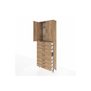 Arges Dolap 3 Raflı 7 Çekmeceli 2 Kapaklı 88x30x243 Çam-çam