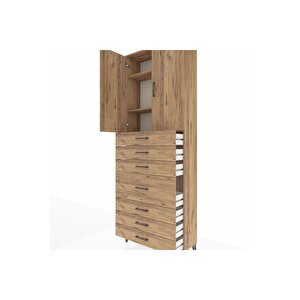 Arges Dolap 3 Raflı 7 Çekmeceli 2 Kapaklı 88x30x243 Çam-çam