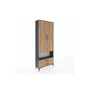 Arges Dolap 3 Raflı 2 Çekmeceli Tek Askılı 88x30x221 Antrasit-çam