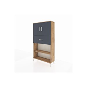 Arges Dolap 3 Raflı Tek Çekmeceli 2 Kapaklı 88x30x163 Çam-antrasit