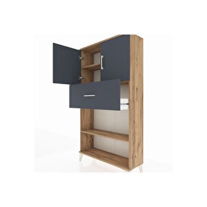 Arges Dolap 3 Raflı Tek Çekmeceli 2 Kapaklı 88x30x163 Çam-antrasit