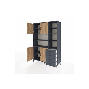 Hyperion Dolap 9 Raflı 4 Çekmeceli 4 Kapaklı 132x44x195 Antrasit-çam/antrasit