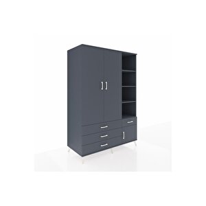 Kronos Dolap 5 Raflı 4 Çekmeceli Tek Askılı 132x59x195 Antrasit-antrasit/antrasit