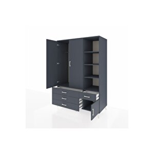 Kronos Dolap 5 Raflı 4 Çekmeceli Tek Askılı 132x59x195 Antrasit-antrasit/antrasit