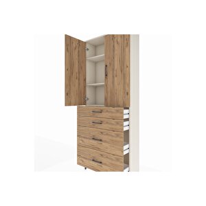 Arges Dolap 3 Raflı 4 Çekmeceli 2 Kapaklı 88x30x221 Aytaşı-çam