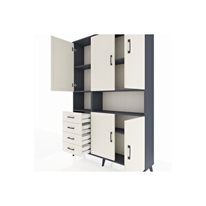 Arges Gardrop 7 Raflı 4 Çekmeceli 5 Kapaklı 132x30x195 Antrasit-aytaşı