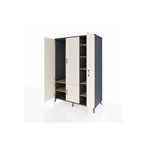 Kronos Dolap 7 Raflı 5 Kapaklı Tek Askılı 132x59x195 Antrasit-aytaşı/çam