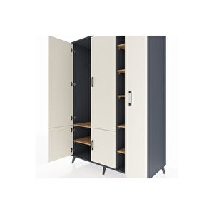 Kronos Dolap 7 Raflı 5 Kapaklı Tek Askılı 132x59x195 Antrasit-aytaşı/çam