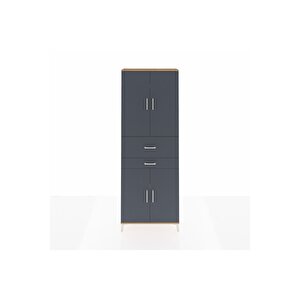 Arges Dolap 4 Raflı 2 Çekmeceli 4 Kapaklı 88x30x243 Çam-antrasit
