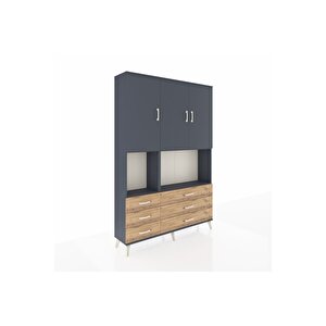 Arges Dolap 6 Raflı 6 Çekmeceli 3 Kapaklı 132x30x195 Antrasit-antrasit/çam
