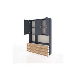 Arges Dolap 6 Raflı 6 Çekmeceli 3 Kapaklı 132x30x195 Antrasit-antrasit/çam