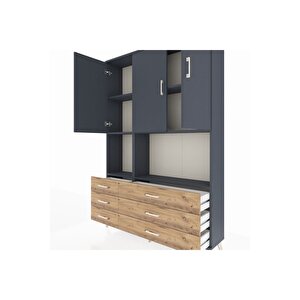 Arges Dolap 6 Raflı 6 Çekmeceli 3 Kapaklı 132x30x195 Antrasit-antrasit/çam