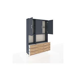 Arges Dolap 6 Raflı 6 Çekmeceli 3 Kapaklı 132x30x195 Antrasit-antrasit/çam