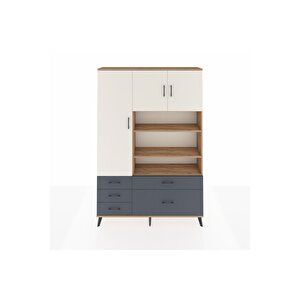 Arges Dolap 9 Raflı 5 Çekmeceli 3 Kapaklı 132x30x195 Çam-aytaşı/antrasit