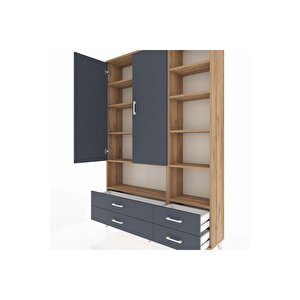 Arges Gardrop 10 Raflı 4 Çekmeceli 2 Kapaklı 132x30x195 Çam-antrasit