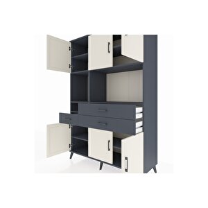 Hyperion Dolap 9 Raflı 3 Çekmeceli 6 Kapaklı 132x44x195 Antrasit-aytaşı/antrasit