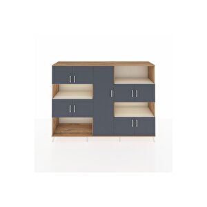 Hyperion Dolap 10 Raflı 9 Kapaklı 220x44x163 Çam-antrasit/aytaşı