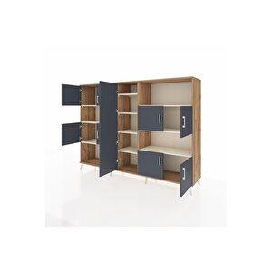 Hyperion Dolap 10 Raflı 9 Kapaklı 220x44x163 Çam-antrasit/aytaşı