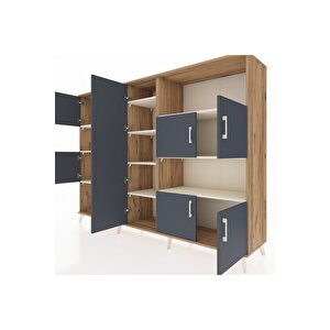 Hyperion Dolap 10 Raflı 9 Kapaklı 220x44x163 Çam-antrasit/aytaşı