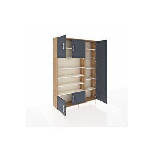 Arges Dolap 11 Raflı 5 Kapaklı 132x30x195 Çam-antrasit/aytaşı