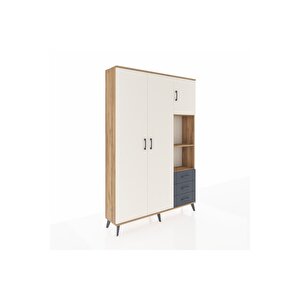 Arges Dolap 5 Raflı 3 Çekmeceli Tek Askılı 132x30x195 Çam-aytaşı/antrasit