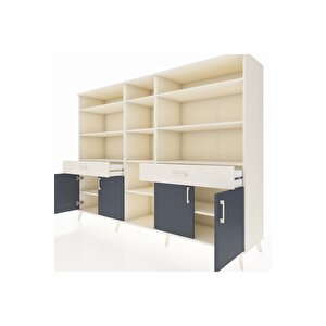 Hyperion Dolap 12 Raflı 2 Çekmeceli 4 Kapaklı 220x44x163 Aytaşı-antrasit/aytaşı