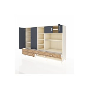 Kronos Dolap 12 Raflı 4 Çekmeceli 4 Kapaklı 220x59x163 Aytaşı-antrasit/çam