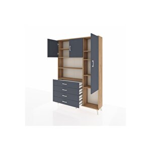 Arges Gardrop 8 Raflı 4 Çekmeceli 3 Kapaklı 132x30x195 Çam-antrasit