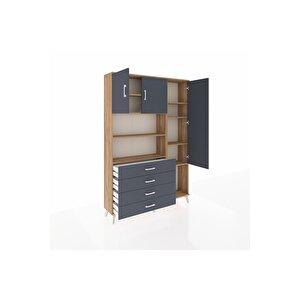 Arges Gardrop 8 Raflı 4 Çekmeceli 3 Kapaklı 132x30x195 Çam-antrasit