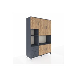 Hyperion Dolap 9 Raflı 3 Çekmeceli 5 Kapaklı 132x44x195 Antrasit-çam/antrasit