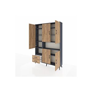 Arges Gardrop 10 Raflı 2 Çekmeceli 5 Kapaklı 132x30x195 Antrasit-çam