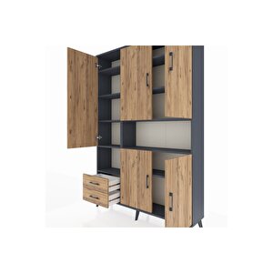 Arges Gardrop 10 Raflı 2 Çekmeceli 5 Kapaklı 132x30x195 Antrasit-çam