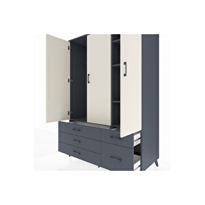 Kronos Dolap 5 Raflı 5 Çekmeceli Tek Askılı 132x59x195 Antrasit-aytaşı/antrasit