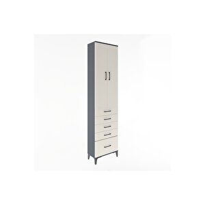 Arges Dolap 4 Raflı 5 Çekmeceli 2 Kapaklı 60x30x243 Antrasit-aytaşı