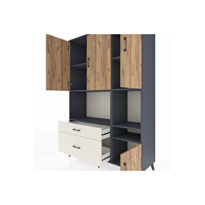 Hyperion Dolap 7 Raflı 2 Çekmeceli 4 Kapaklı 132x44x195 Antrasit-çam/aytaşı