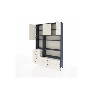 Arges Gardrop 9 Raflı 6 Çekmeceli 3 Kapaklı 132x30x195 Antrasit-aytaşı