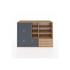 Kronos Dolap 11 Raflı 3 Çekmeceli 5 Kapaklı 220x59x163 Çam-antrasit/çam