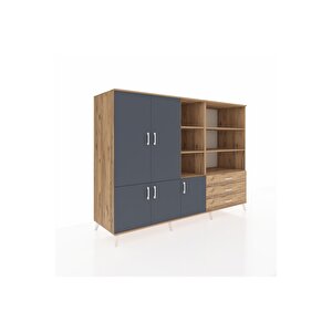 Kronos Dolap 11 Raflı 3 Çekmeceli 5 Kapaklı 220x59x163 Çam-antrasit/çam