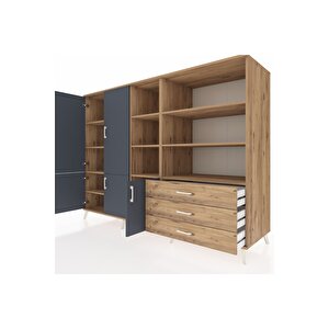 Kronos Dolap 11 Raflı 3 Çekmeceli 5 Kapaklı 220x59x163 Çam-antrasit/çam