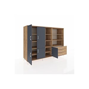 Kronos Dolap 11 Raflı 3 Çekmeceli 5 Kapaklı 220x59x163 Çam-antrasit/çam