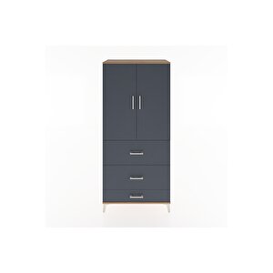 Hyperion Dolap Tek Raflı 3 Çekmeceli Tek Askılı 88x44x195 Çam-antrasit