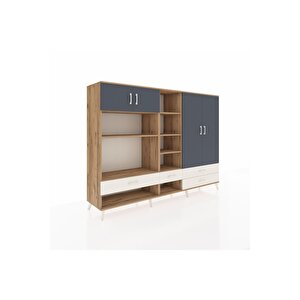 Hyperion Dolap 12 Raflı 4 Çekmeceli 4 Kapaklı 220x44x163 Çam-antrasit/aytaşı