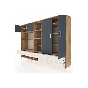 Hyperion Dolap 12 Raflı 4 Çekmeceli 4 Kapaklı 220x44x163 Çam-antrasit/aytaşı