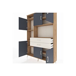 Arges Dolap 8 Raflı 2 Çekmeceli 6 Kapaklı 132x30x195 Çam-antrasit/aytaşı