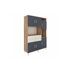 Hyperion Dolap 9 Raflı 2 Çekmeceli 6 Kapaklı 132x44x195 Çam-antrasit/aytaşı